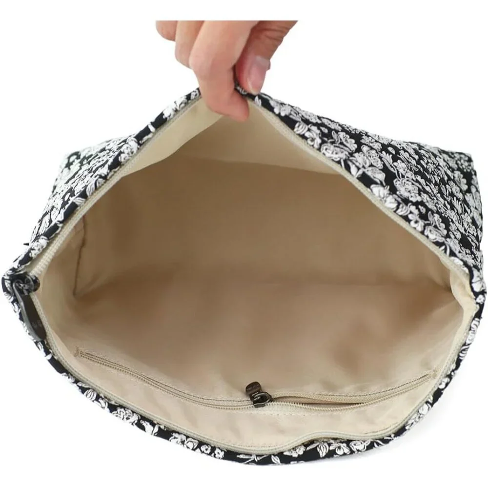 Floral Jacquard Makeup Bag Large Capacity Cosmetic Travel Organizer Pouch